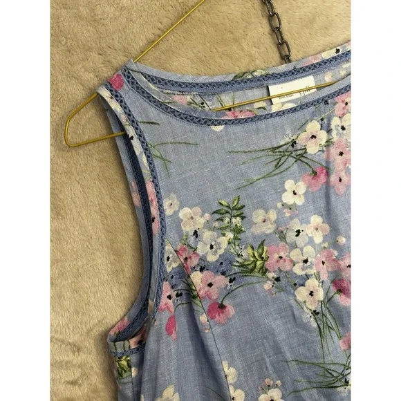J. JILL Women's XS Petite Linen Clear Blue Floral Lagenlook Sleeveless Shift - Picture 2 of 7